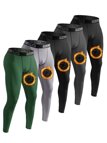 Mexholin 4/5 Pack Men's Thermal Compression Pants Fleece Lined Long Johns Winter Athletic Workout Leggings Baselayer
