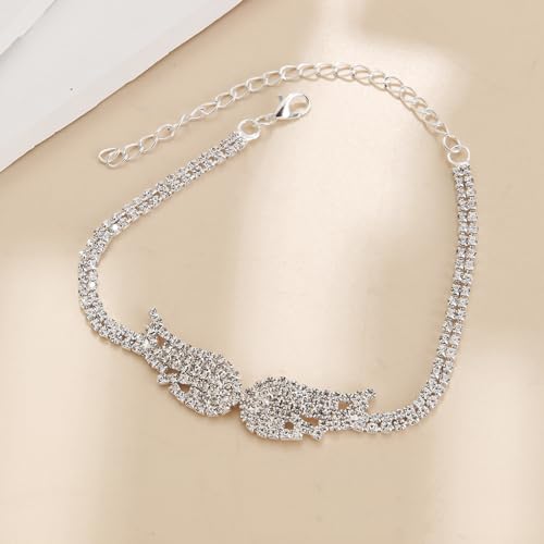 Silver Ankle Bracelets for Women, Adjustable Rhinestone Pendant Tennis Anklet, Butterfly Heart Infinite Diamond Summer Bea...