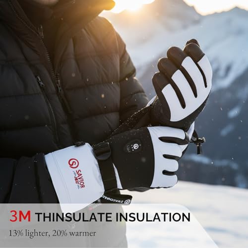 SAVIOR HEAT Heated Ski Gloves 2.0 for Men Women 7.4V 3000mAh Fast Charging Electric Rechargable Batteries 3M Thinsulate Wa...