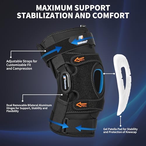 Plus Size Knee Braces for Knee Pain, Adjustable Knee Brace for Men and Women with Dual Removable Metal Hinges, Hinged Knee...