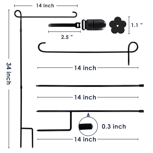 YEAHOME Garden Flag Holder Stand, Premium Yard Flag Holder Weather-Proof Metal Powder-Coated Flagpole with Clip and Stoppe...