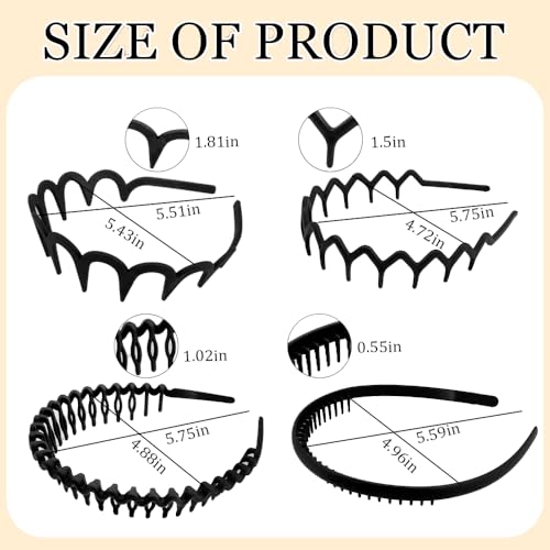AHONEY 8 Pack Black Headbands for Women Mens Zig Zag Headbands with Teeth Non Slip Hairbands for Women's Fashion Hair Acce...