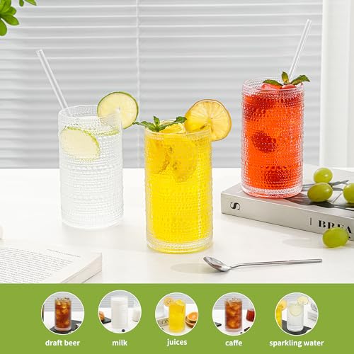 HEFBCOMK Large Vintage Hobnail Drinking Glasses Set of 6, 16oz Clear Highball Glasses Cups, Kitchen Water Glasses Cup, for...