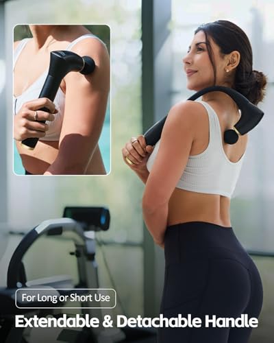 2-in-1 Detachable Percussion Massage Gun with Extension Handle, Back Massager for Pain Relief Deep Tissue Muscle Massager ...