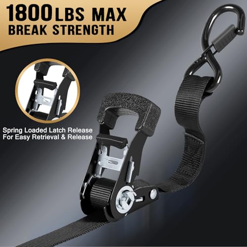 IAZZCO Ratchet Straps - Heavy Duty Tie Downs Straps - 1 Inch x 15 Feet 4 Pack - Safety S Hooks & Soft Loops, 1800LBS Break...