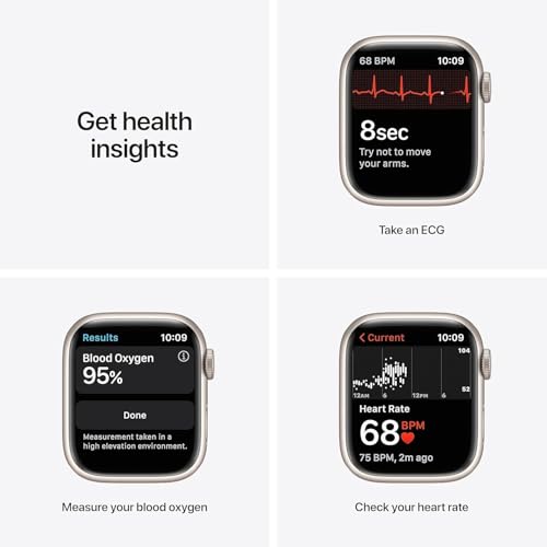 Apple Watch Series 7 (GPS, 45mm) Starlight Aluminum Case with Starlight Sport Band, Regular (Renewed)