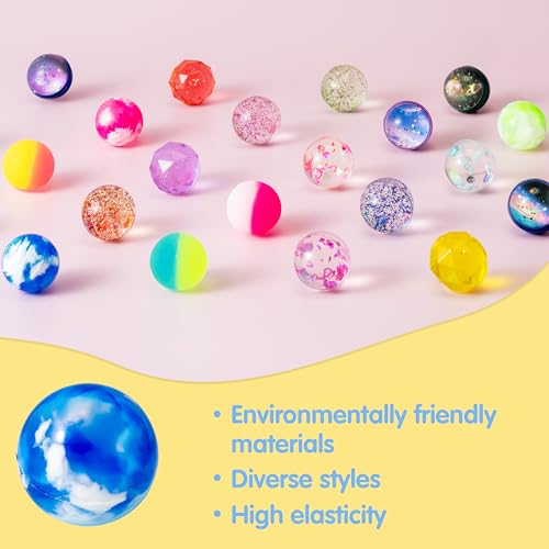JOYIN 24 PCS Multistyle Bouncy Balls, 6 Styles 32mm Assorted Bouncy Balls Bulk with Storage Bag, Bounce Toys for Kids Part...