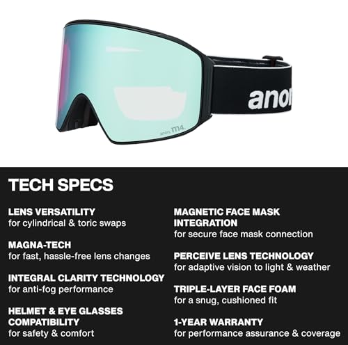 Anon M4 Unisex Cylindrical Ski & Snowboard Goggles – Interchangeable, Anti-Fog, 100% UV Protection & Over the Glasses Fit...