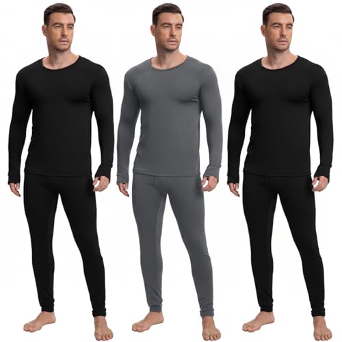 Patelai 3 Sets Men's Thermal Underwear Long Underwear Base Layer with Fleece Lined for Winter Cold Weather
