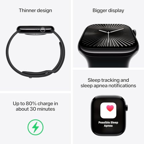 Apple Watch Series 10 [GPS + Cellular, 42mm] - Natural Titanium Case with Starlight Sport Band, S/M (Renewed)