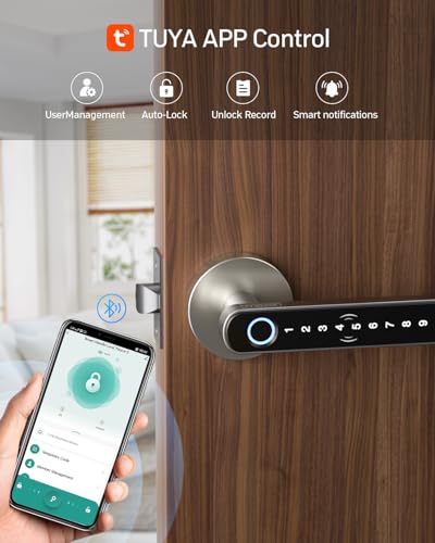 TMEZON Smart Door Lock Fingerprint, Keyless Entry Door Lock with Handle, APP/IC Cards/Codes/Keys/Fingerprints Biometric El...