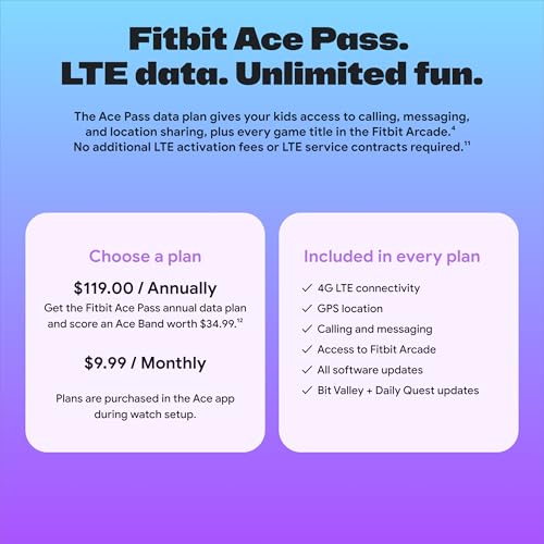 Fitbit Google Ace LTE - Kids Smartwatch with Call, Message, GPS, and Activity-Based Games, Ace Pass Data Plan Required - S...