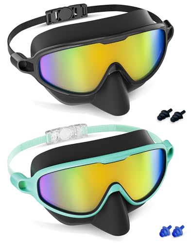 Aegend Kids Swim Goggles with Nose Cover Age 3–14, Anti-Fog UV Protection, No Leaking, 2 Pack for Indoor & Outdoor Swimming