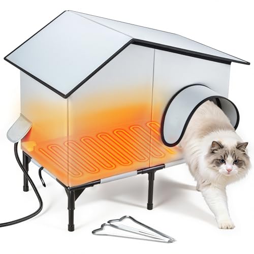 Heated Outdoor Cat House with Heater, Waterproof and Insulated Cat Shelter for Winter, Durable and Warm Cat Houses for Out...