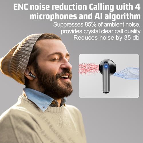 JBES Bluetooth Earbuds Wireless Headphones, 60H Deep Bass Ear Buds with 4 Noise Cancelling Microphone, IP5 Waterproof Earp...