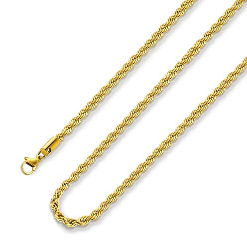 Monily Valentine's Day gifts 24k Real Gold Plated Rope Chain 1.5mm 2.5mm 5mm Stainless Steel Twist Chain Necklace for Men ...