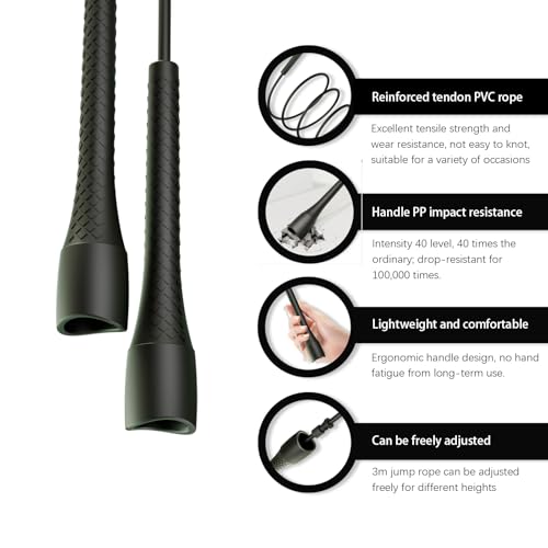 MOGOLD Unbreakable 5mm pvc Jump Rope – Pro-Grade PP Handles with Diamond Texture, 40X Strength PVC Cord, Adjustable 3m Len...