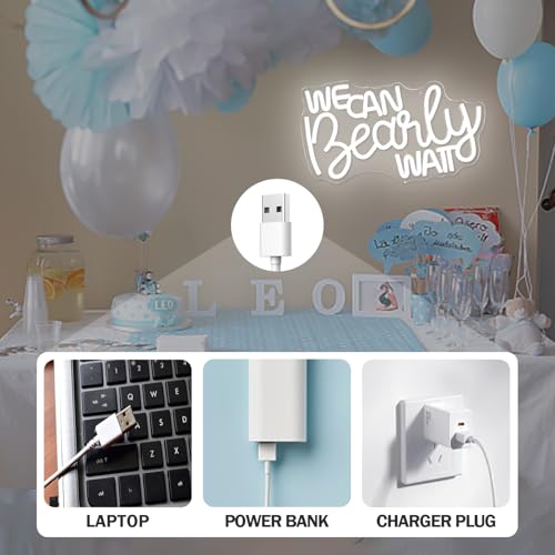 We Can Bearly Wait Neon Sign Dimmable Baby Shower Led Neon Light for Wall Decor, We Can Barely Wait Decorations Backdrop f...