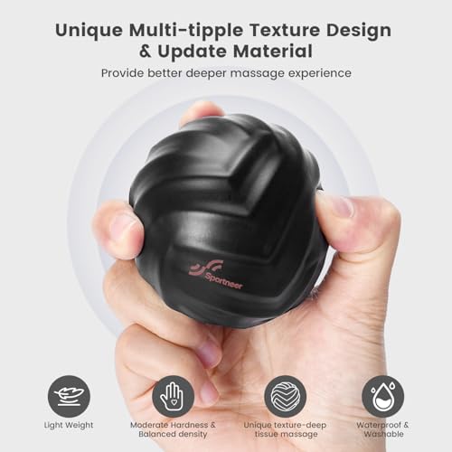 Sportneer Massage Lacrosse Ball with String, Deep Tissue Massager for Back Myofascial Release, Shoulder Trigger Point Ther...