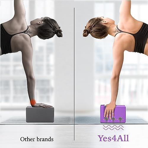 Yes4All Yoga Blocks 2 Pack Wrist Support, Comfort, and Grip Strength, Support for Balance Fitness and Exercise, EVA Foam B...