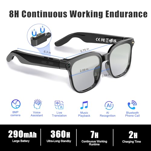 AI Smart Glasses With Camera and Audio, 4K HD Video Recording Glasses, 8MP Camera Glasses for Men Women, AI Voice, Real-Ti...