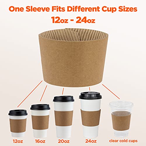 FMP Brands [100 Pack] Kraft Coffee Cup Sleeves Disposable for Hot Drinks, Durable Corrugated Cardboard Cup Sleeves for 12-...