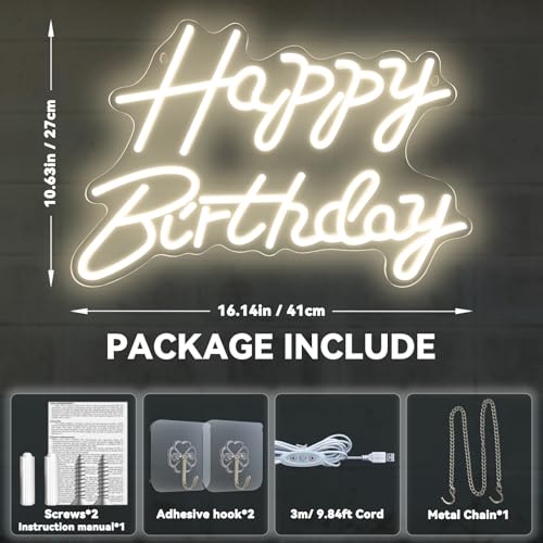 Happy Birthday Neon Signs for Party Decor Dimmable LED Birthday Neon Light for Wall Decor Light Up Happy Led Signs for Bac...