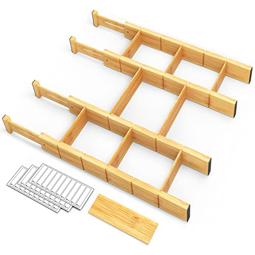 SpaceAid Bamboo Drawer Dividers with Inserts and Labels, Kitchen Adjustable Drawer Organizers, Expandable Organization for...