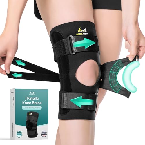 BraceAbility J Patella Knee Brace - Lateral Patellar Stabilizer with Medial and J-Lat Support Straps for Dislocation, Subl...