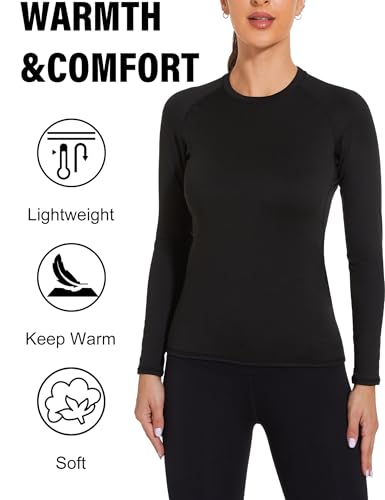 HovSiyla Womens Thermal Compression Long Sleeve Shirts Fleece Lined Tops Crew Neck Slim Fit Base Layer Ladies Underwear