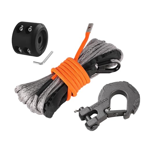 Ucreative 1/4 Inch x 50 Feet Synthetic Winch Rope 10,000LBs Line Cable with Reinforced Hook and Stopper for ATV UTV (Gray)