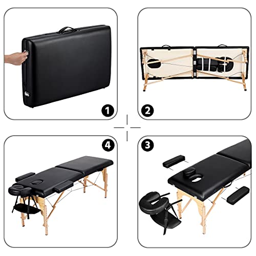 Yaheetech Massage Table Portable Lash Beds Spa Bed Massage Couch Foldable Spa Tables Adjustable 2 Fold with Non-Woven Bag ...