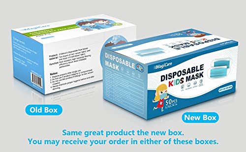 MAGICARE Kids Face Mask (50pcs) - Kids Masks Disposable - 3 Ply, Youth Ages 4-12 - Soft, Comfortable, Breathable Face Masks for Kids - 1 Box, Blue
