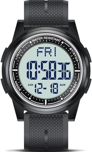 Beeasy Digital Watch Waterproof with Stopwatch Alarm Countdown Dual Time, Ultra-Thin Super Wide-Angle Display Digital Wris...