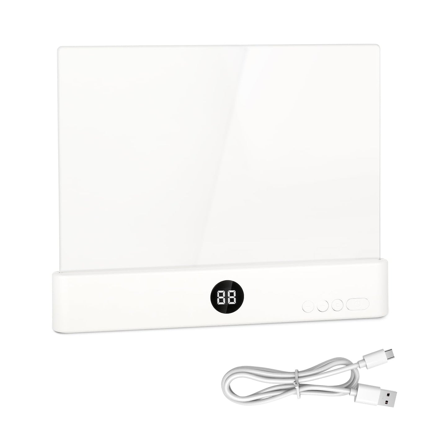 Flat Book Light, Rechargeable Clear LED Smart Reading Light with 3 Colors & Timer, Dimmable Full Page Panel Plate Lamp, Eye Protection, Portable Flat Reading Light for Bedside, Travel, Study (White)