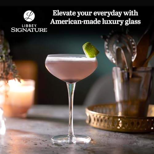 Libbey Signature Kentfield Coupe Cocktail Glasses, 9-Ounce, Set of 4, Made in USA, Dishwasher Safe, Elegant Stemmed Glassw...