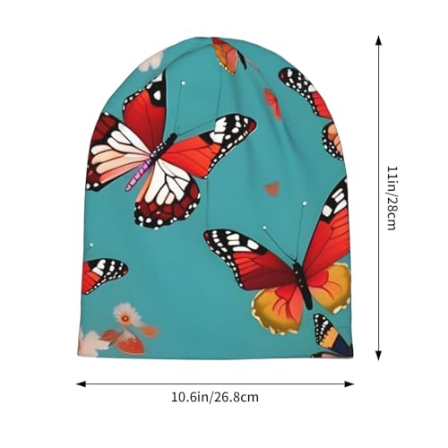 YANYU Hen Flying Butterflies Among Flowers Print Soft Beanie Hat for Men Women Warm Fashion Cap for Jogging Cycling Gift O...