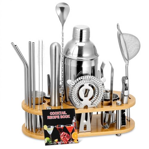 Roylvan Bartender Kit, 23 Piece Professional Cocktail Shaker Set with Stand Shaker Spoon Jiggers Cocksrew, All Essential B...