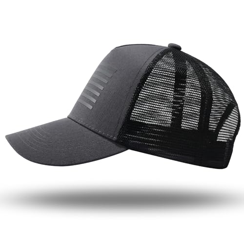 American Flag Trucker Hat - Snapback Hat, Baseball Cap for Men Women - Breathable Mesh Side, Adjustable Fit - for Casual Wear