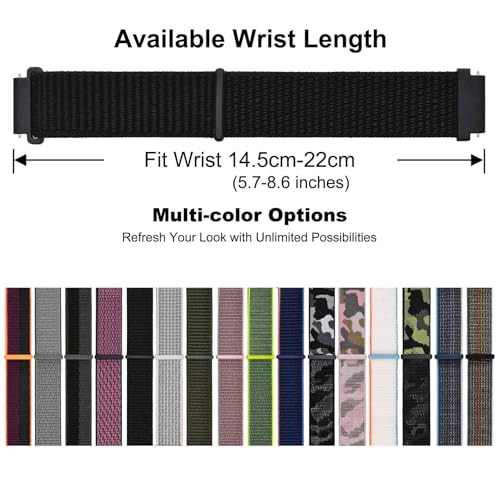 WOCCI 18mm Adjustable Nylon Watch Band, Quick Release Sport Loop Strap (Black)