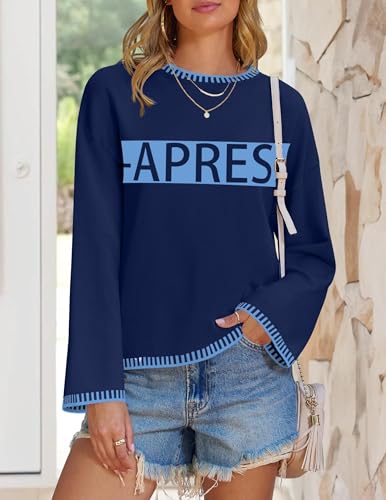 Sweaters for Women Crewneck Long Sleeve Contrast Pullover Graphic Chic Stitch Style Sweater Pullover Jumper Tops