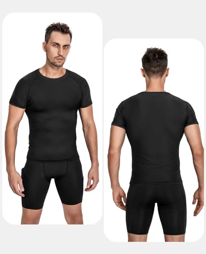 Niksa Men's Compression Shirts, Short Sleeve Athletic Compression Tops Dry Workout T Shirt, Rash Guard Base Layer Undershirt