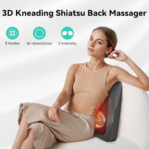Snailax Back Massager for Back Pain Deep Tissue, Shiatsu Neck and Back Massager with Heat, Vibration, Kneading Massage Pil...
