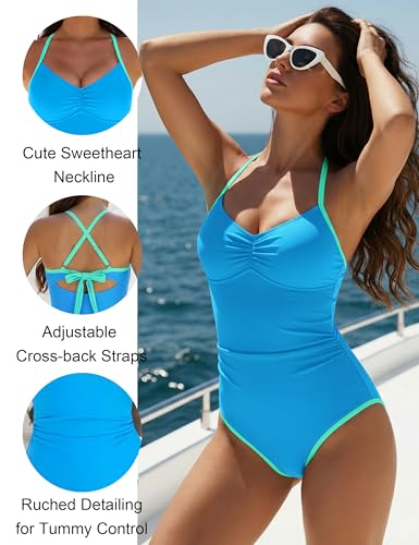 BMJL One Piece Swimsuits for Women Color Block Tummy Control Bathing Suit Slimming Fit Adjustable Swim Suits 2026