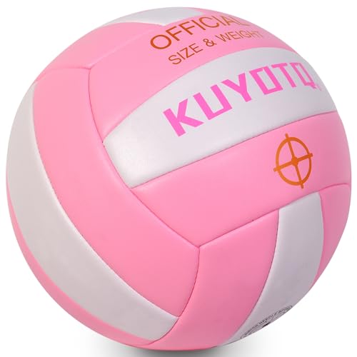KUYOTQ Pink Outdoor Volleyball Official Size 5 Thickened Surface Soft Leather in&Outdoor Volleyball for Youth Adults,Beach...