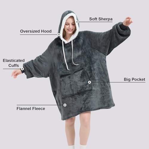 Qeils Wearable Blanket Hoodie for Women, Comfy Sherpa Sweatshirt Blanket as Birthday Christmas Gifts, Oversized Pullover J...