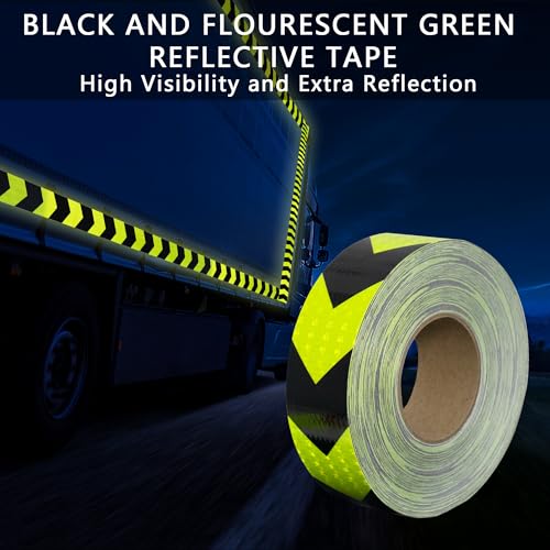 SWRT 2 Inch X 30 FT Reflective Tape Outdoor Waterproof Black & Green Reflective Tape Heavy Duty Strong Adhesive Hazard Caution Safety Warning Tape Reflector Conspicuity Tape for Trailer