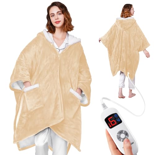Yokimisu Wearable Heated Blanket - Cozy Gift for Women, Mom, Men| Reversible Flannel & Sherpa Electric Wrap with Pockets &...