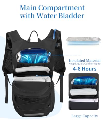 Hydration Backpack with 2L Water Bladder, Hiking Water Backpack for Men Women with Phone Pocket and Helmet Holder