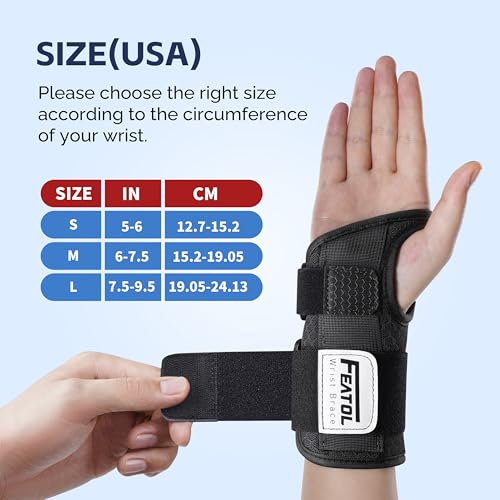 FEATOL 2 Pack Carpal Tunnel Wrist Brace For Work With Wrist Splint, 6.5'' Hand Brace Night Support For Women Men, Pain Rel...